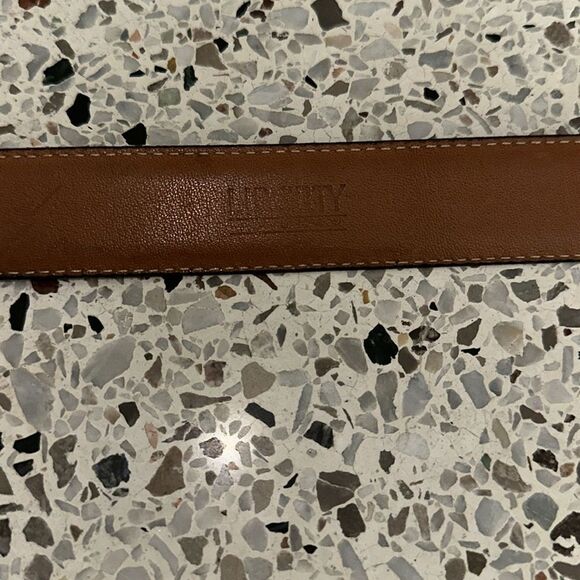 Liberty of London brown burnished cowhide leather belt brass buckle belt large - Picture 2 of 4